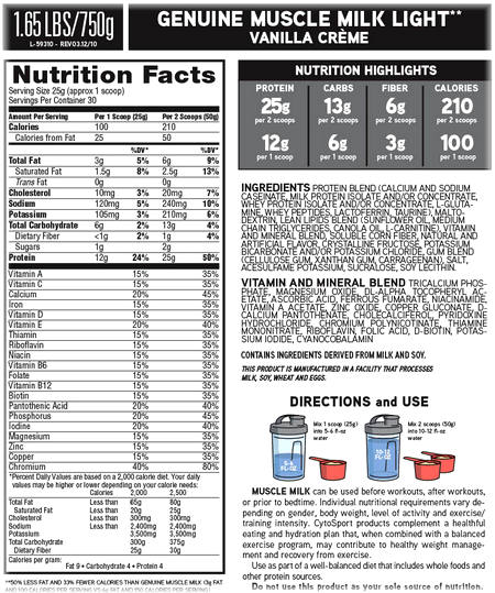 Состав Muscle Milk Light от CytoSport Состав Muscle Milk Light от CytoSport